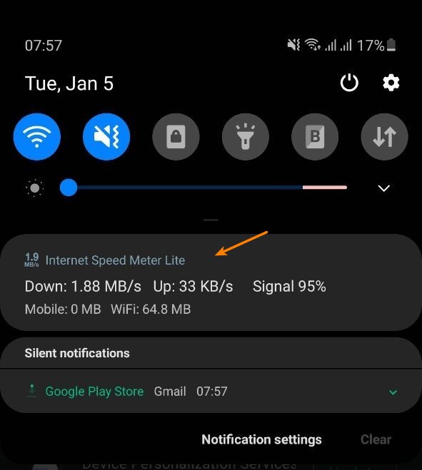 Internet speed meter lite notification